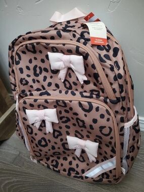 Cat & Jack Leopard Print Girls Backpack With Bows